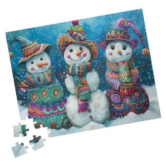 Whimsical Snowman Friends Jigsaw Puzzle Art Print