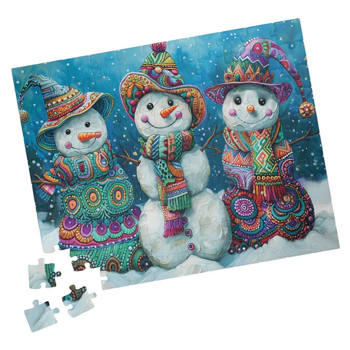 Whimsical Snowman Friends Jigsaw Puzzle Art Print