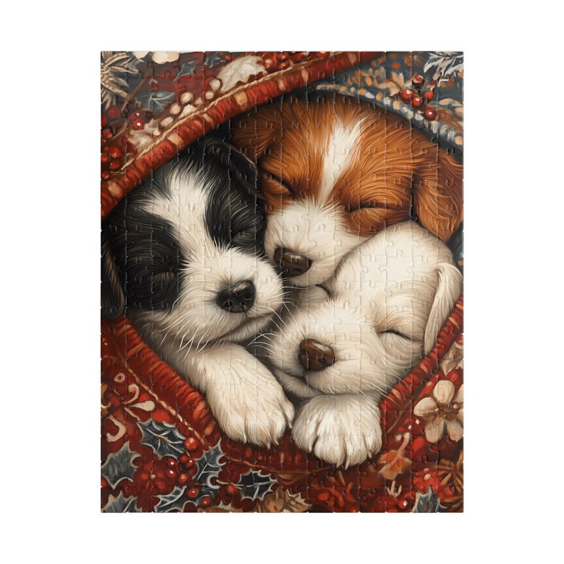 Three Sleeping Puppies Nestled in a Floral Blanket Cute Dog Poster - Image 5