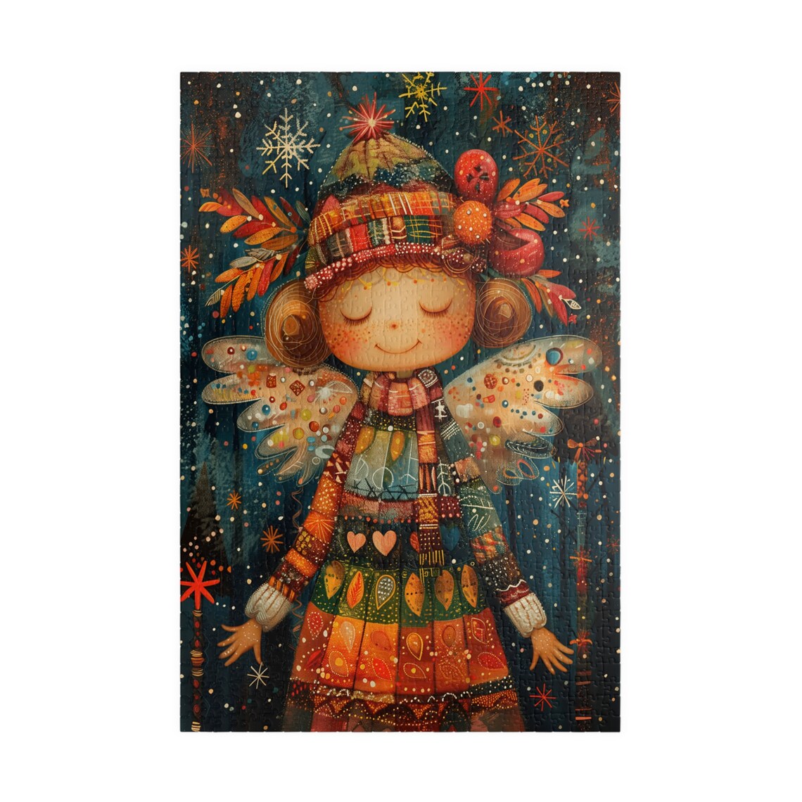 Angel In A Winter Forest Folk Art Jigsaw Puzzle - Image 3
