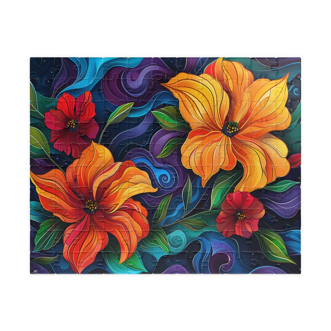 Stained Glass Style Vibrant Orange Flowers Floral Art Poster - Image 5