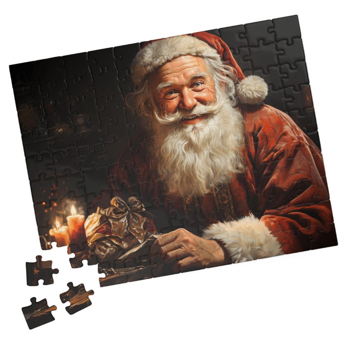 Classic Santa Claus Portrait Glowing By Candlelight Art Poster
