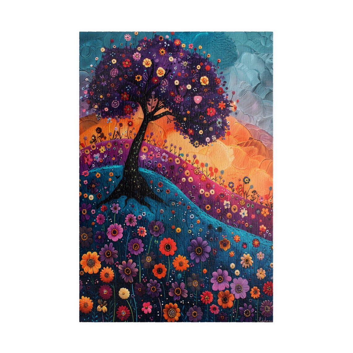 Blossoming Tree Sunset Hills Colorful Wildflower Meadow Poster - Image 3