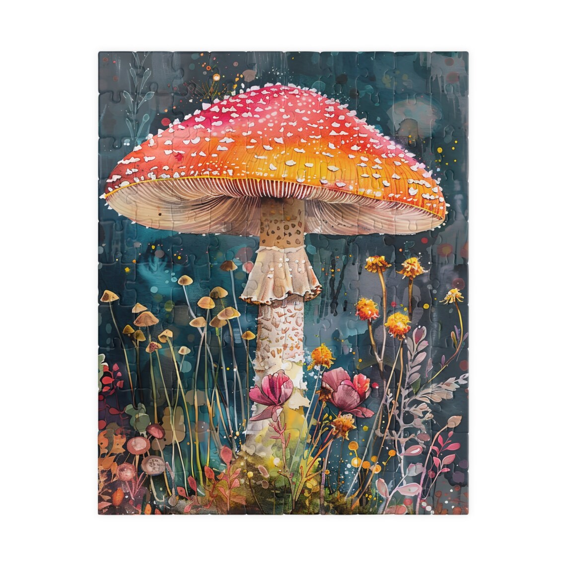 Giant Red Fly Agaric Mushroom in a Moody Watercolor Forest Print - Image 2