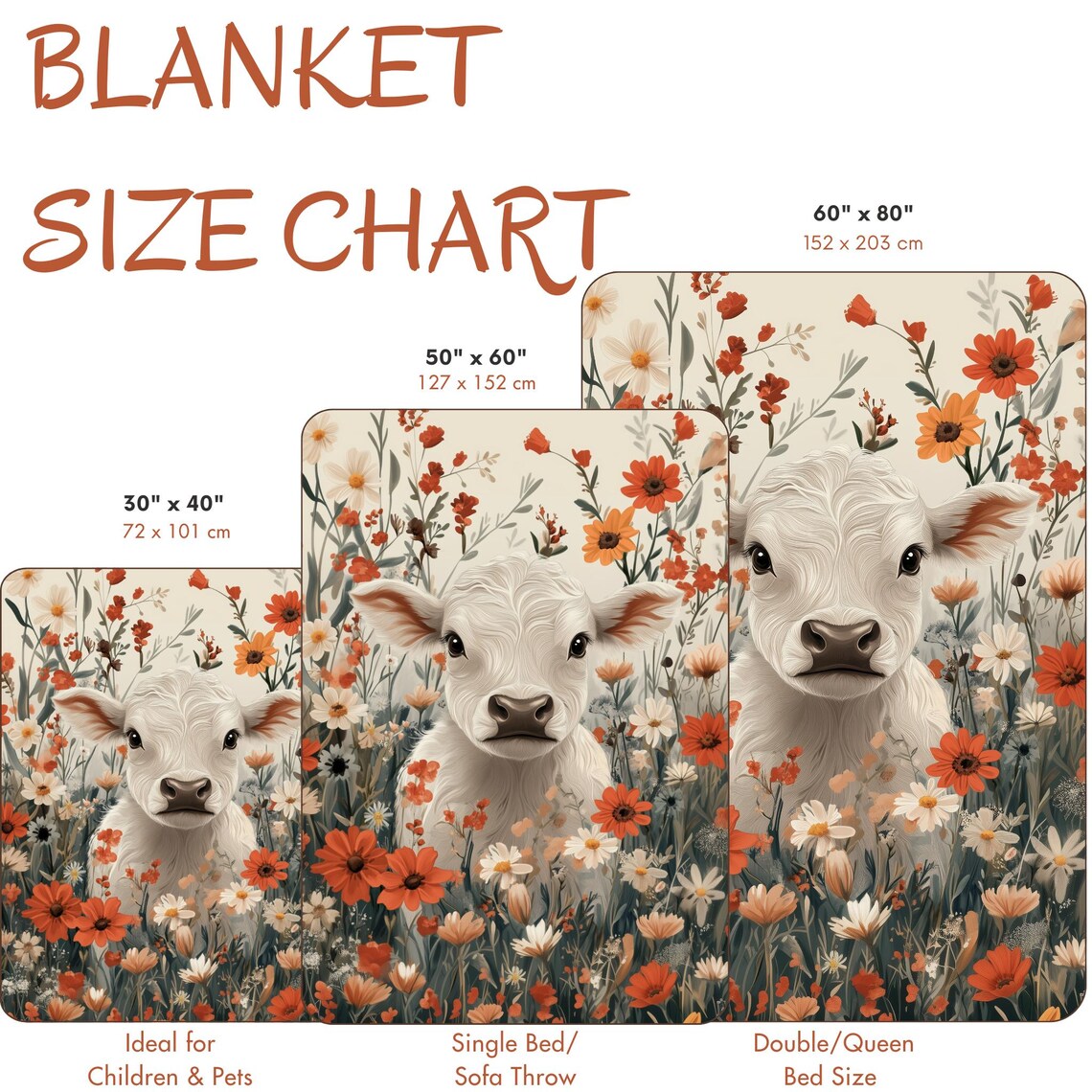 Sweet White Calf Standing in a Field of Wildflowers Art Poster - Image 4