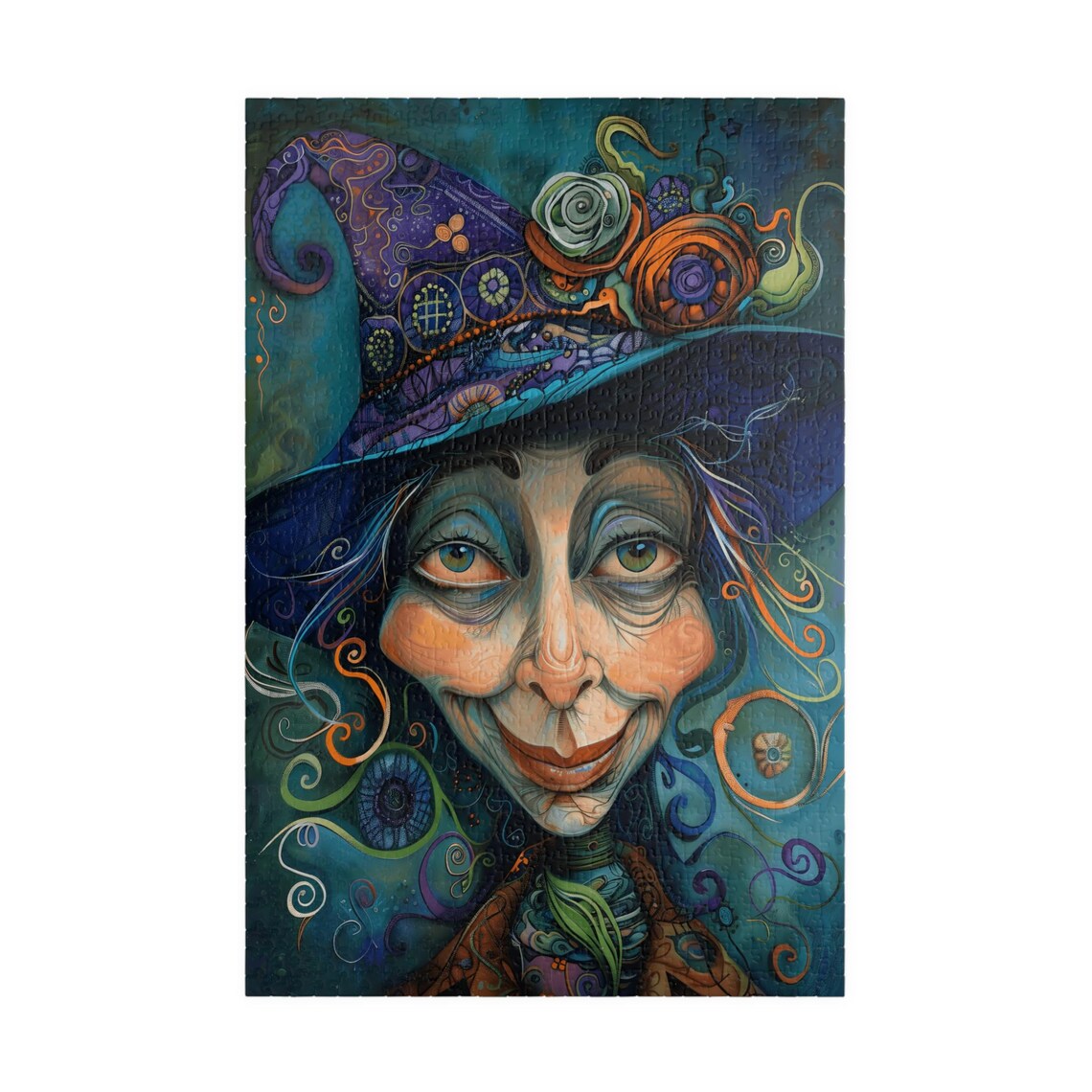 Teal Witch With Floral Purple Hat Fantasy Jigsaw Puzzle Print - Image 3
