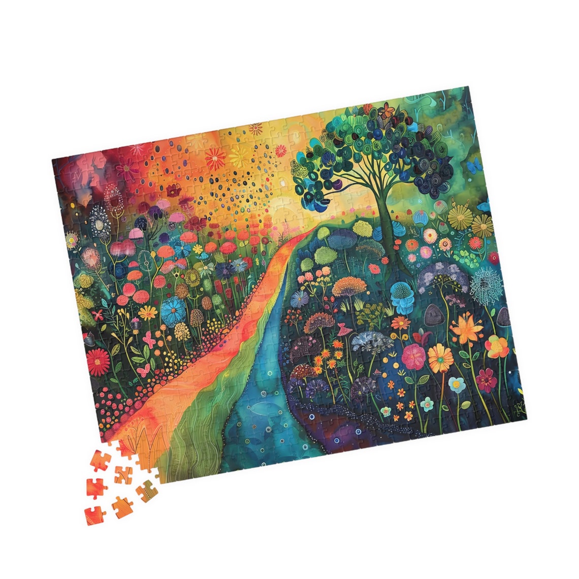 Whimsical Rainbow Garden Path Flower Meadow Fantasy Art Poster - Image 4