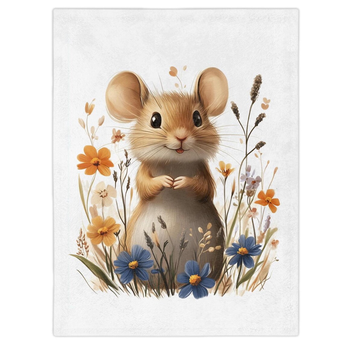 Cute Smiling Field Mouse Among Wildflowers Watercolor Poster - Image 2