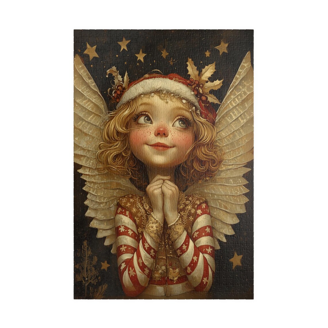 Little Angel Girl in Red Nightcap With Gold Wings Starry Night Poster - Image 3