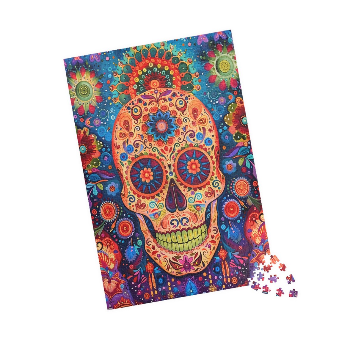 Vibrant Day Of The Dead Sugar Skull Floral Mandala Art Poster - Image 4