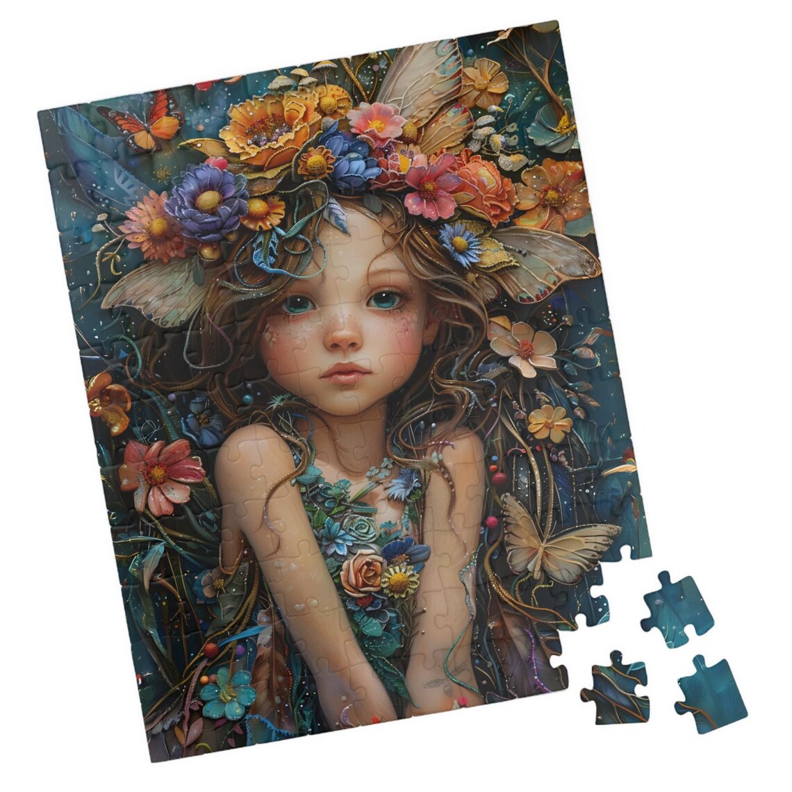 Flower Fairy Girl With Butterflies Dreamy Jigsaw Puzzle Print