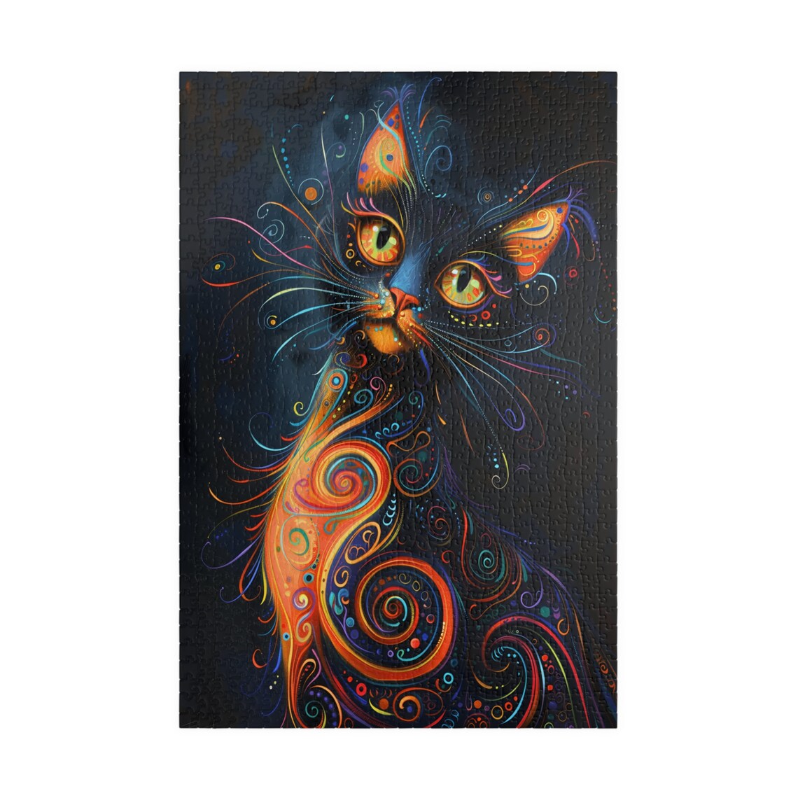 Festive Black Cat Puzzle Art Print, Holiday Cat - Image 3