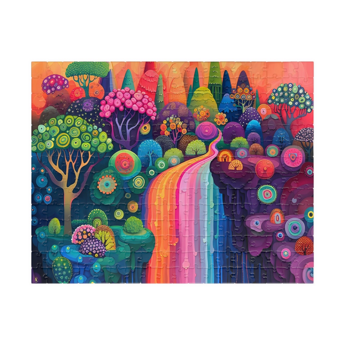 Whimsical Rainbow Colored Landscape Puzzle Fantasy Waterfall Jigsaw Tech Free Family Activity Great Gift For Birthdays Or Get Well - Image 3
