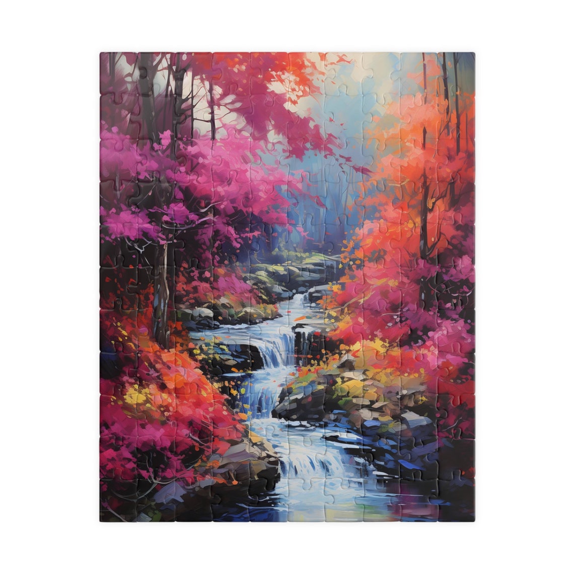 Autumn Forest Stream Waterfall Pink Orange Fall Foliage Poster - Image 2