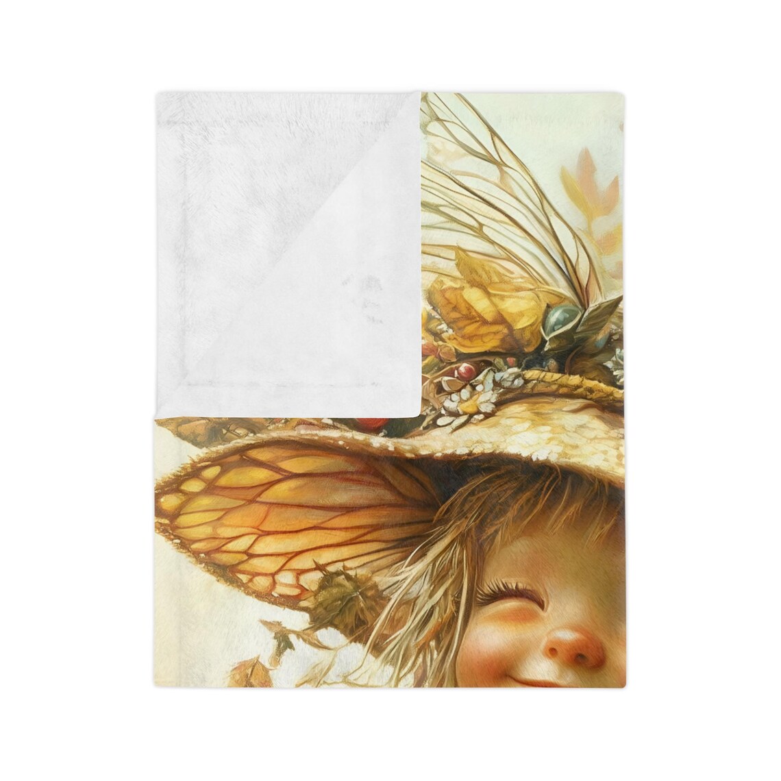 Smiling Harvest Fairy with Leaf Wings and Autumn Leaves Poster - Image 3