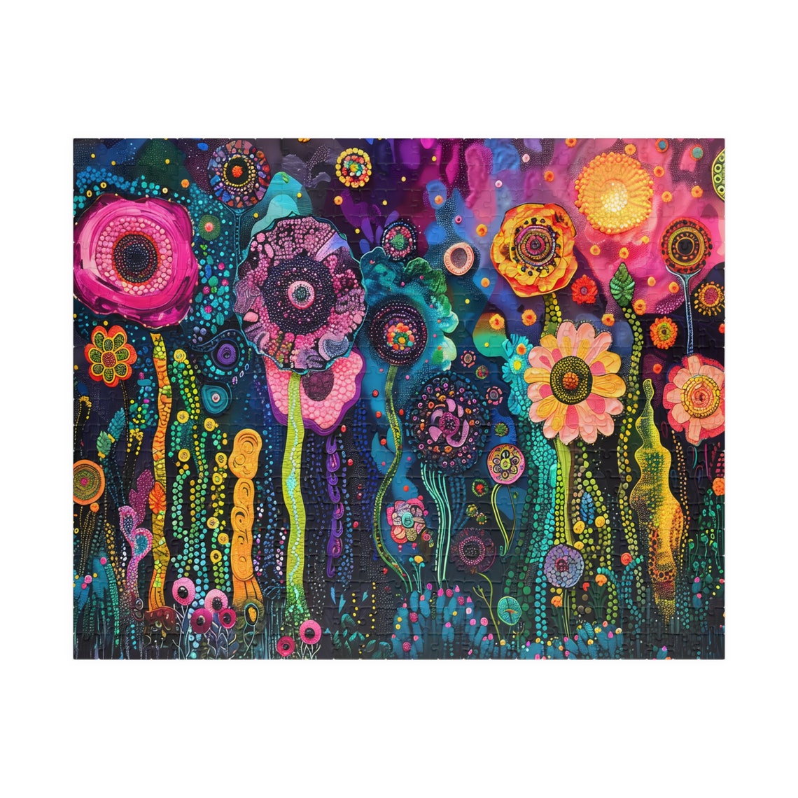 Vibrant Whimsical Fantasy Flowers On Dark Background Art Poster - Image 5