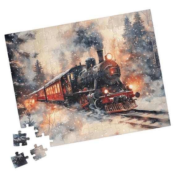 Black Train In The Snow Jigsaw Puzzle Gift For Holidays Birthdays Get Well And Nursing Homes Fun Tech Free Vacation Activity