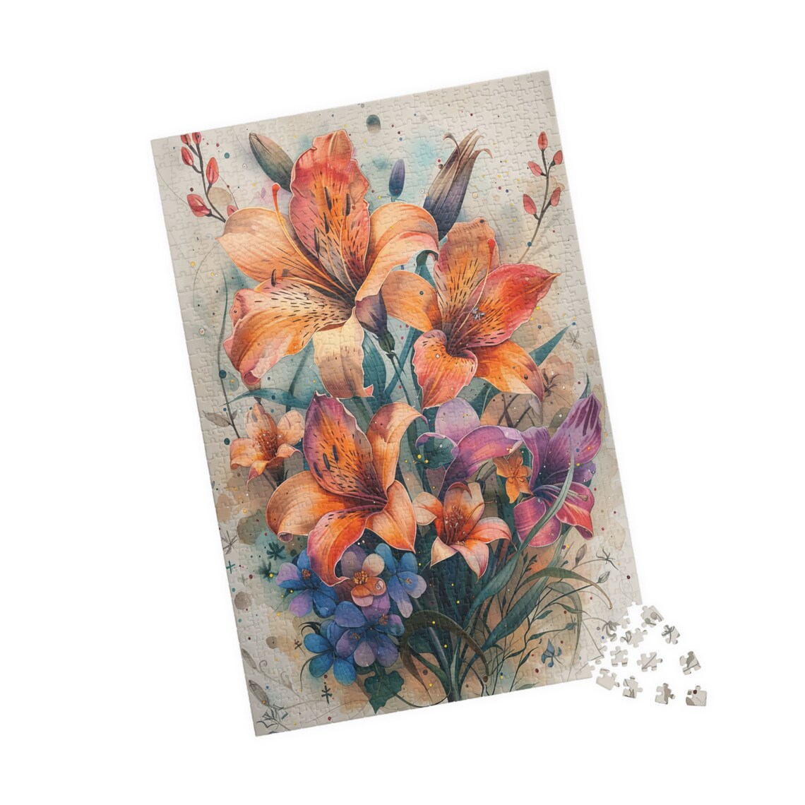 Luminous Watercolor Bouquet of Orange and Purple Lilies Poster - Image 5
