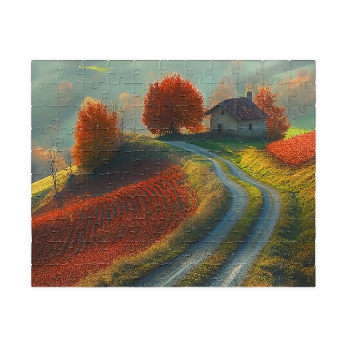 Tuscan Vineyard in Autumn Red Vines Cottage Winding Road Poster - Image 5