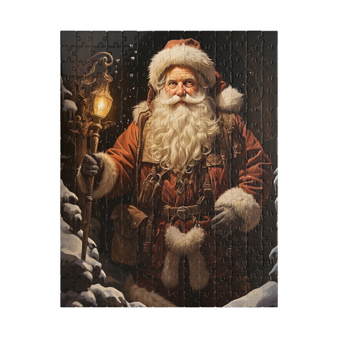 Vintage Santa Lantern Christmas Night Portrait Holiday Poster - Image 5