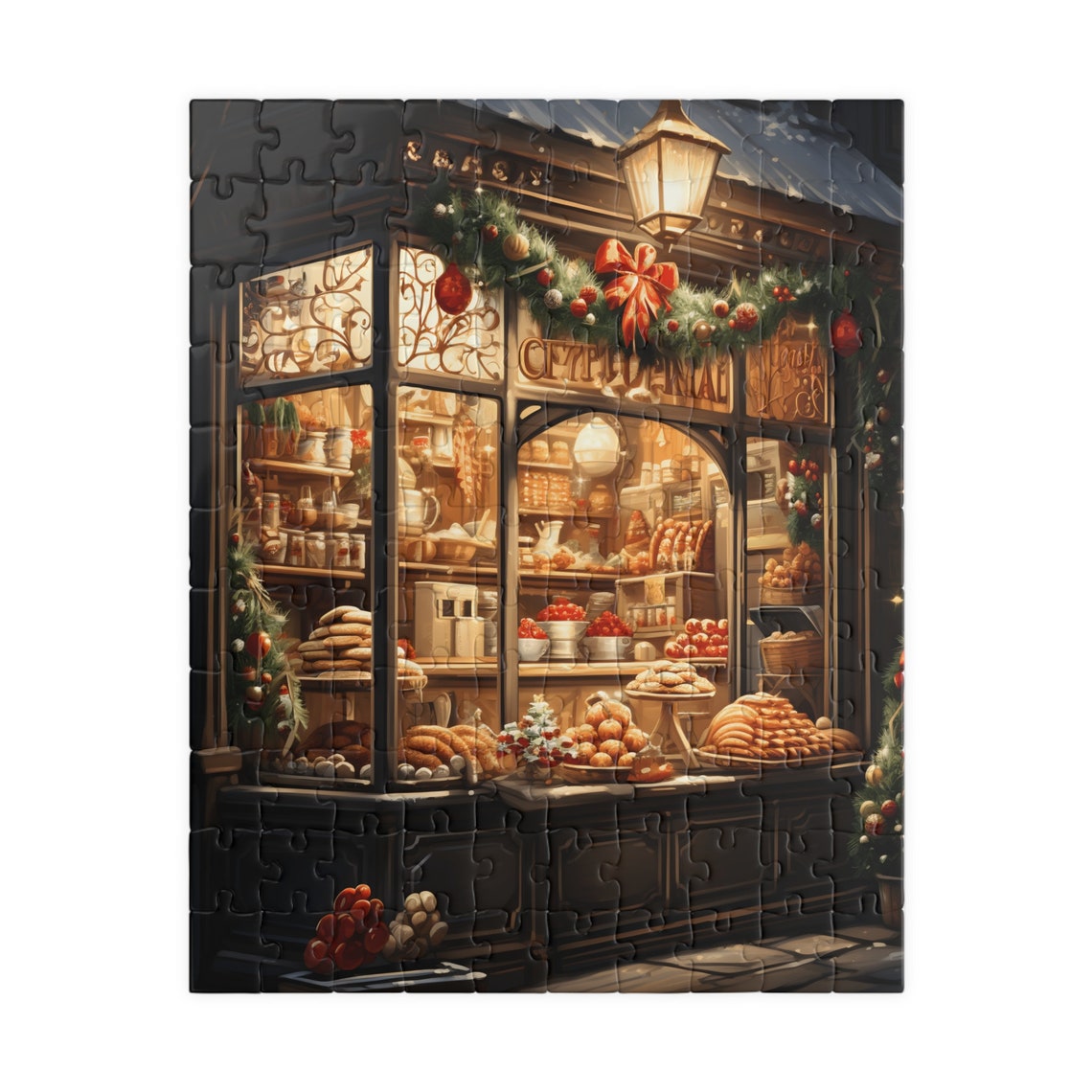 Cozy Christmas Bakery Shop Window Glowing on a Snowy Night Poster - Image 4