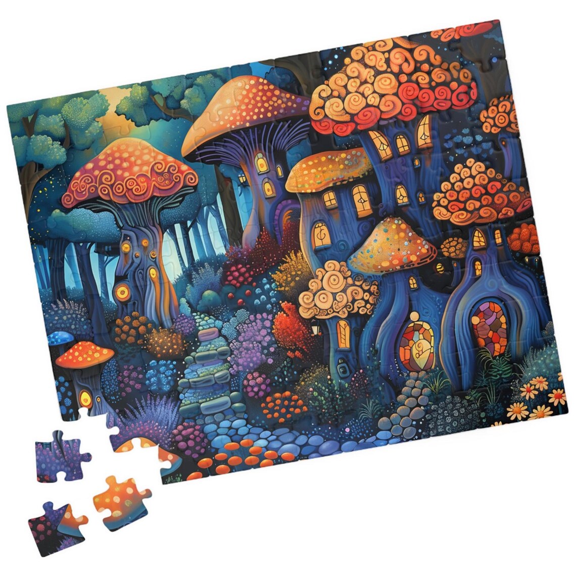Mushroom House Fairy Village in the Whimsical Woods Art Poster