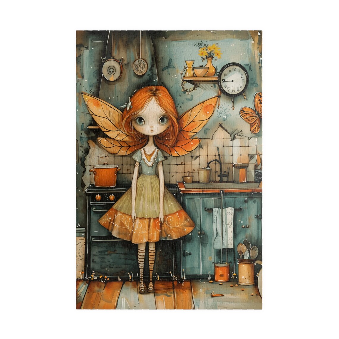 Red Haired Fairy Girl Standing in a Vintage Kitchen at Dusk Print - Image 3
