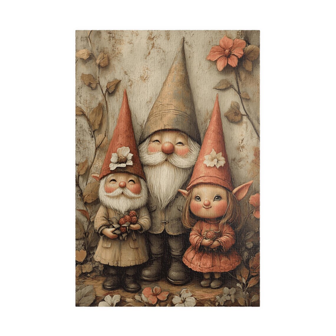 Gnome Grandfather With Two Little Gnomes Warm Family Portrait Poster - Image 3
