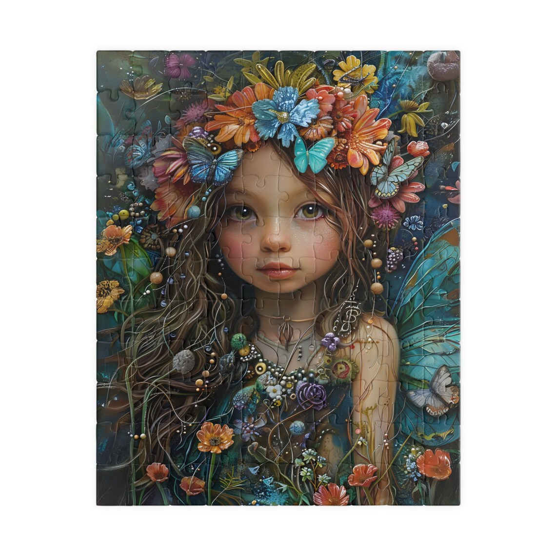 Flower Fairy Portrait with Butterfly Crown and Fairy Wings Art Poster - Image 5