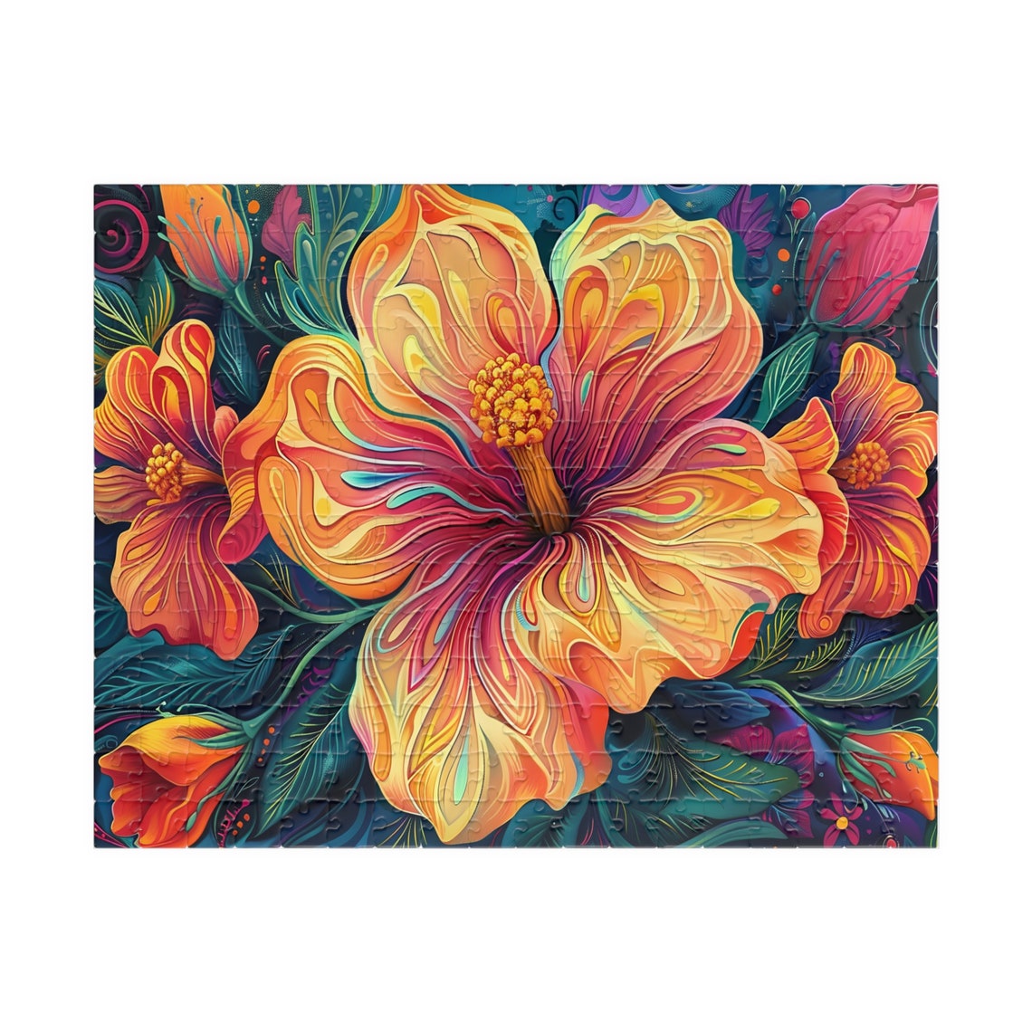 Tropical Hibiscus Flowers Colorful Psychedelic Floral Art Poster - Image 3