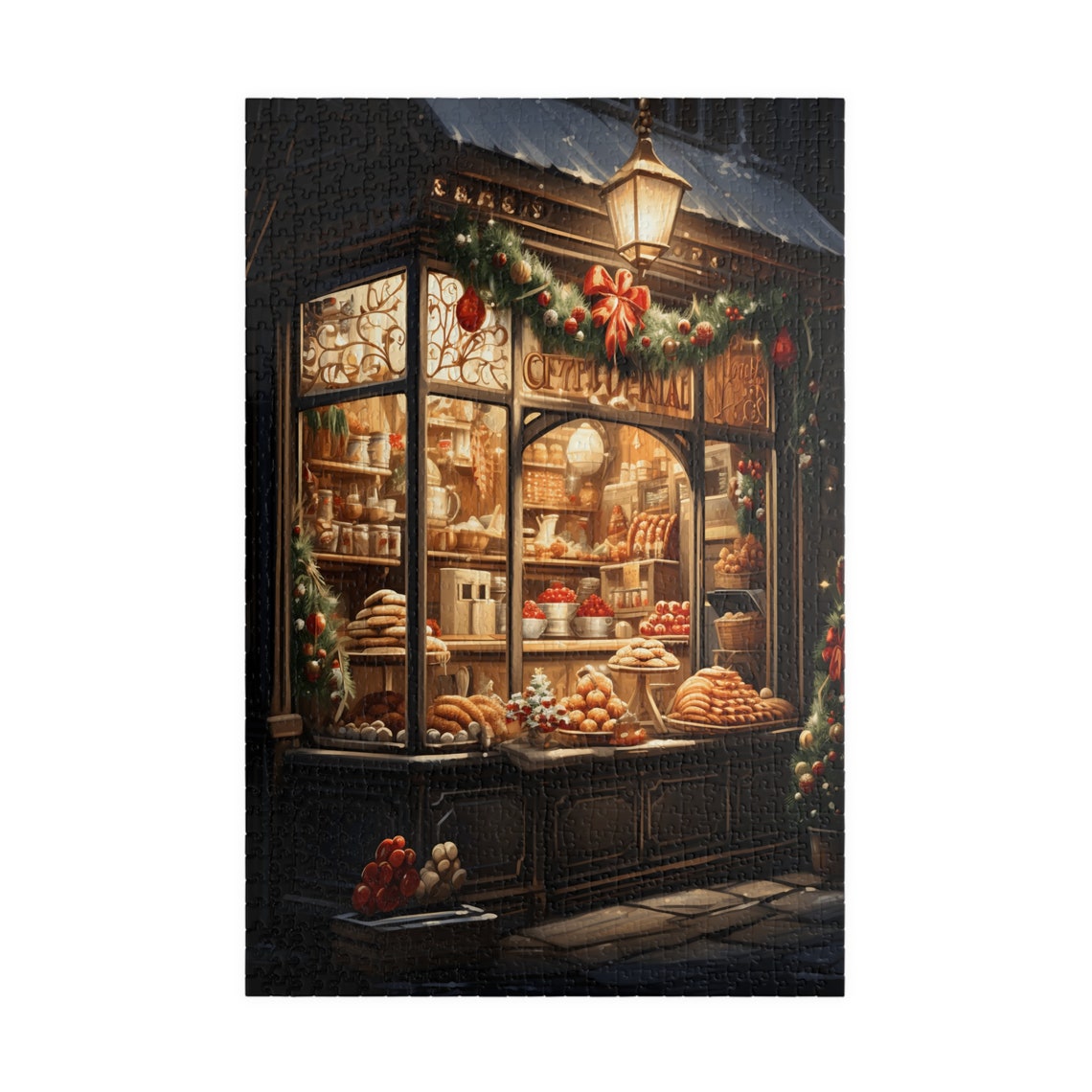 Cozy Christmas Bakery Shop Window Glowing on a Snowy Night Poster - Image 5