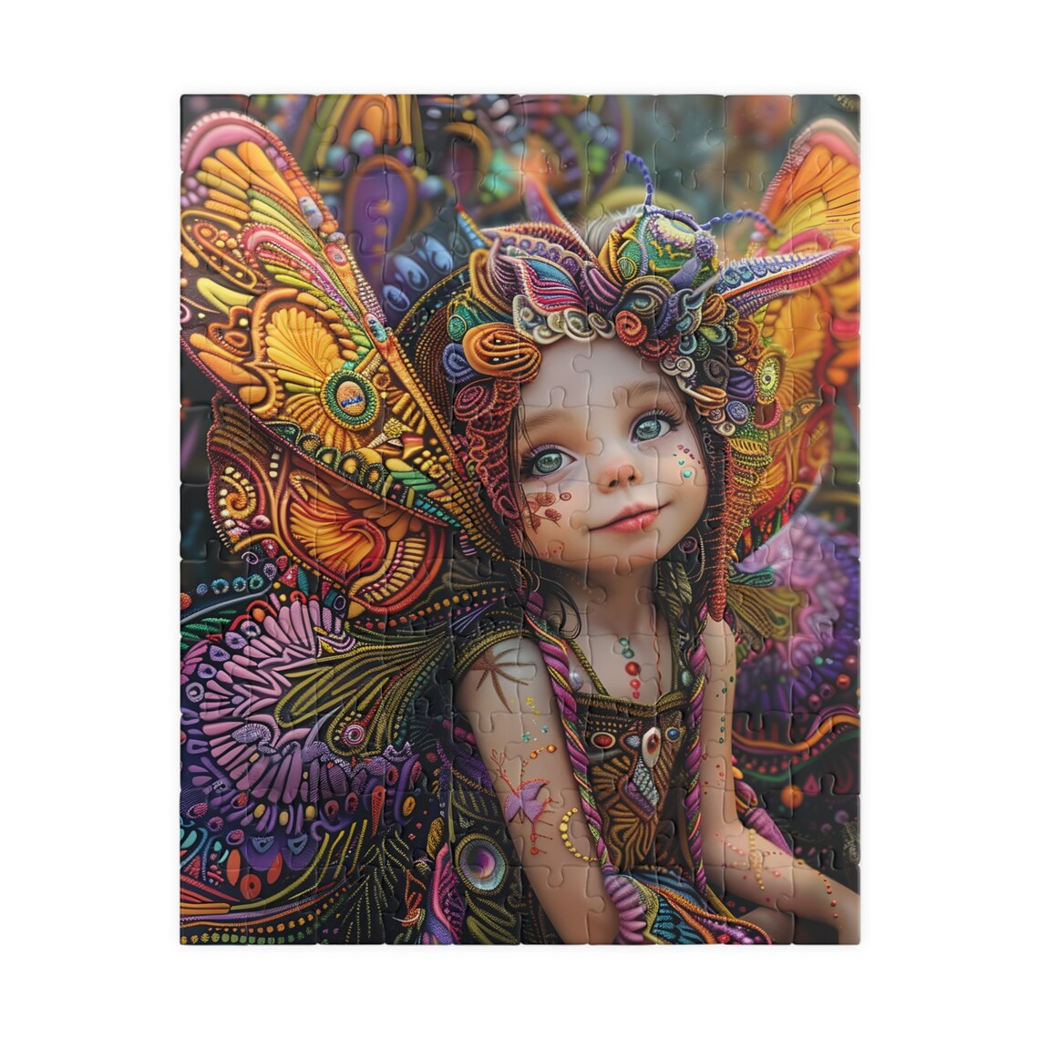 Festive Fairy Portrait with Ornate Butterfly Wings Floral Crown Poster - Image 2