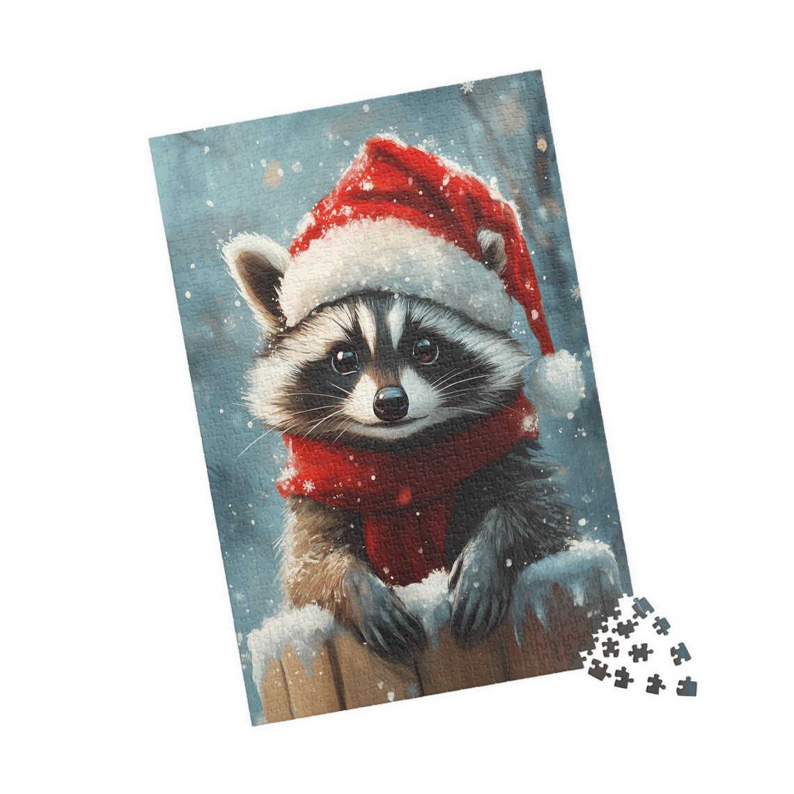 Cute Baby Raccoon In Santa Hat Christmas Jigsaw Puzzle Print - Image 4