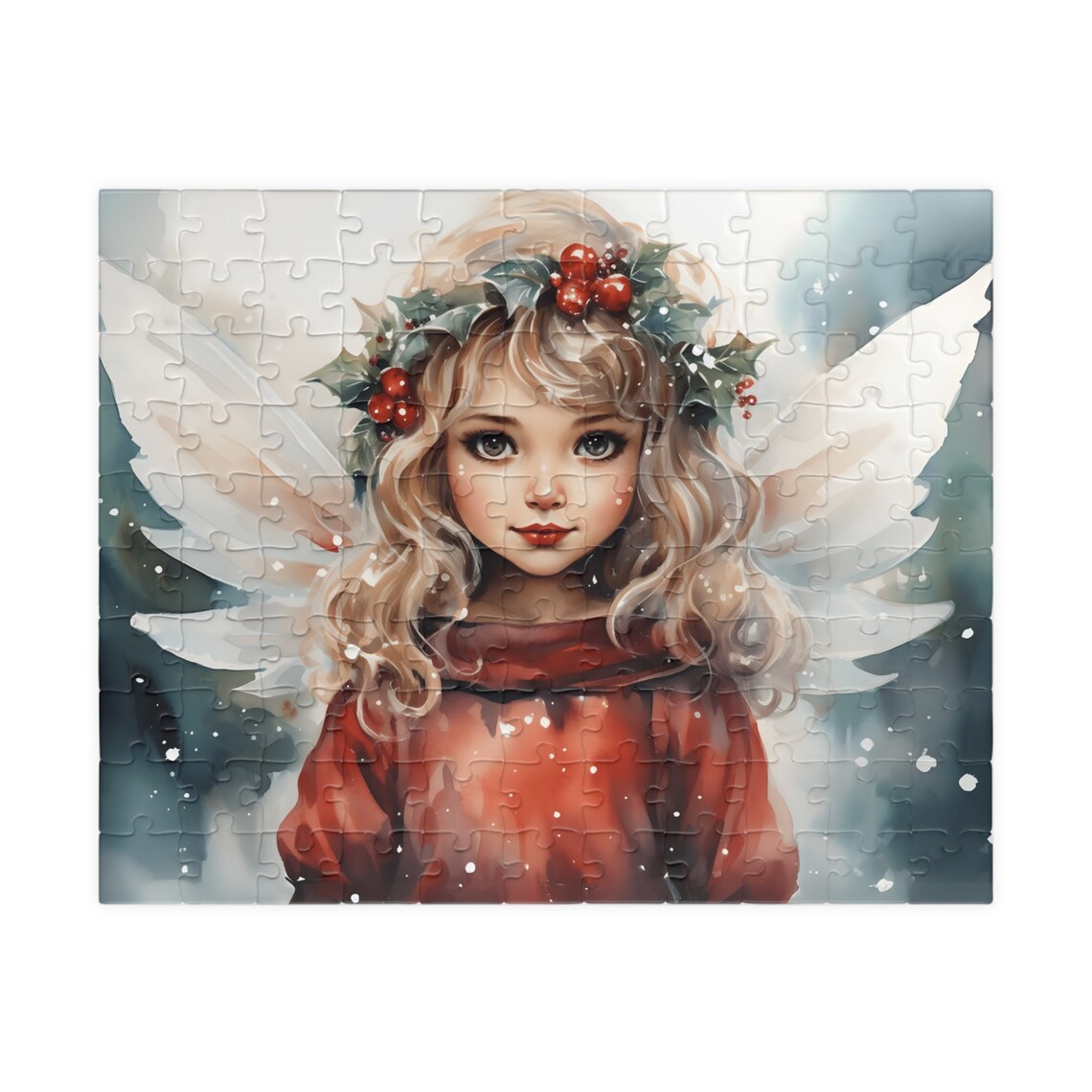 Sweet Christmas Angel Girl With Holly Crown Winter Art Poster - Image 2