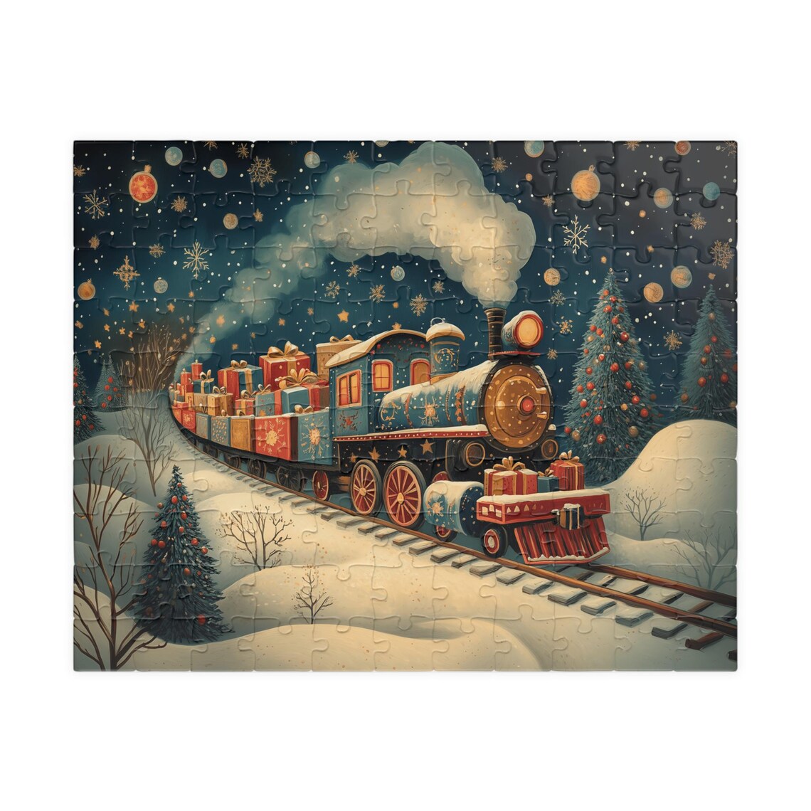 Folk Art Christmas Train Carrying Gifts Through Snow Art Poster - Image 5