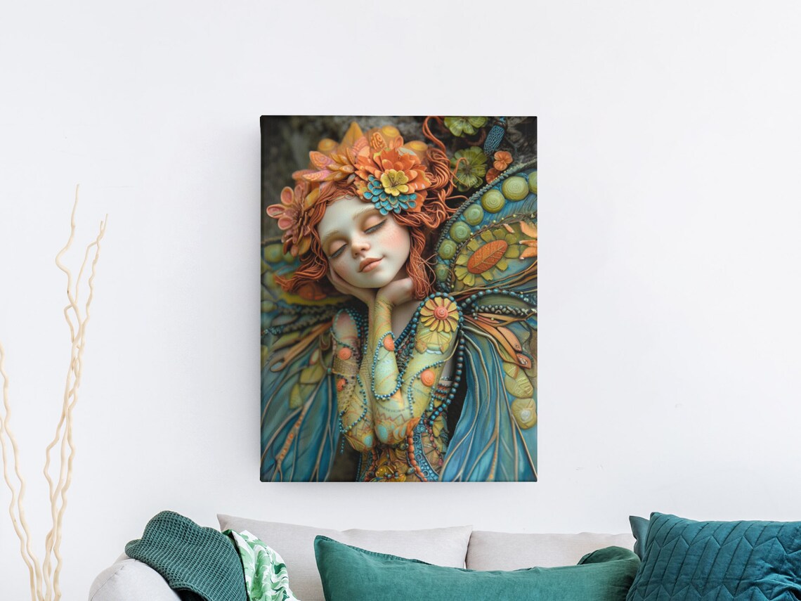 Sleeping Fairy Girl Butterfly Wings Floral Crown Fantasy Poster - Image 2