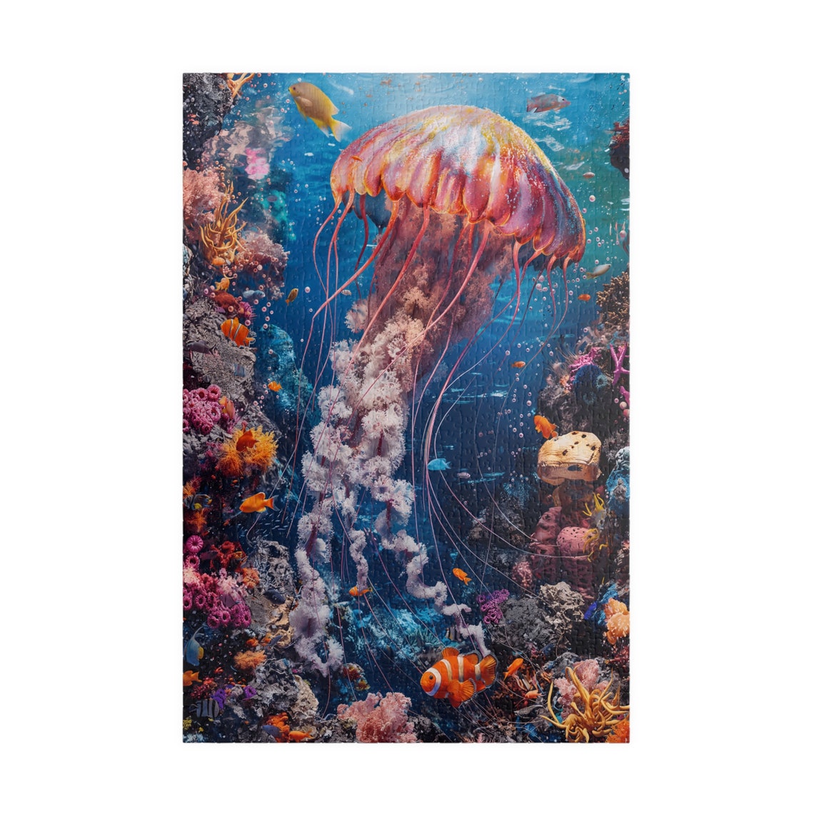 Glowing Jellyfish Over Coral Reef Underwater Ocean Scene Poster - Image 3