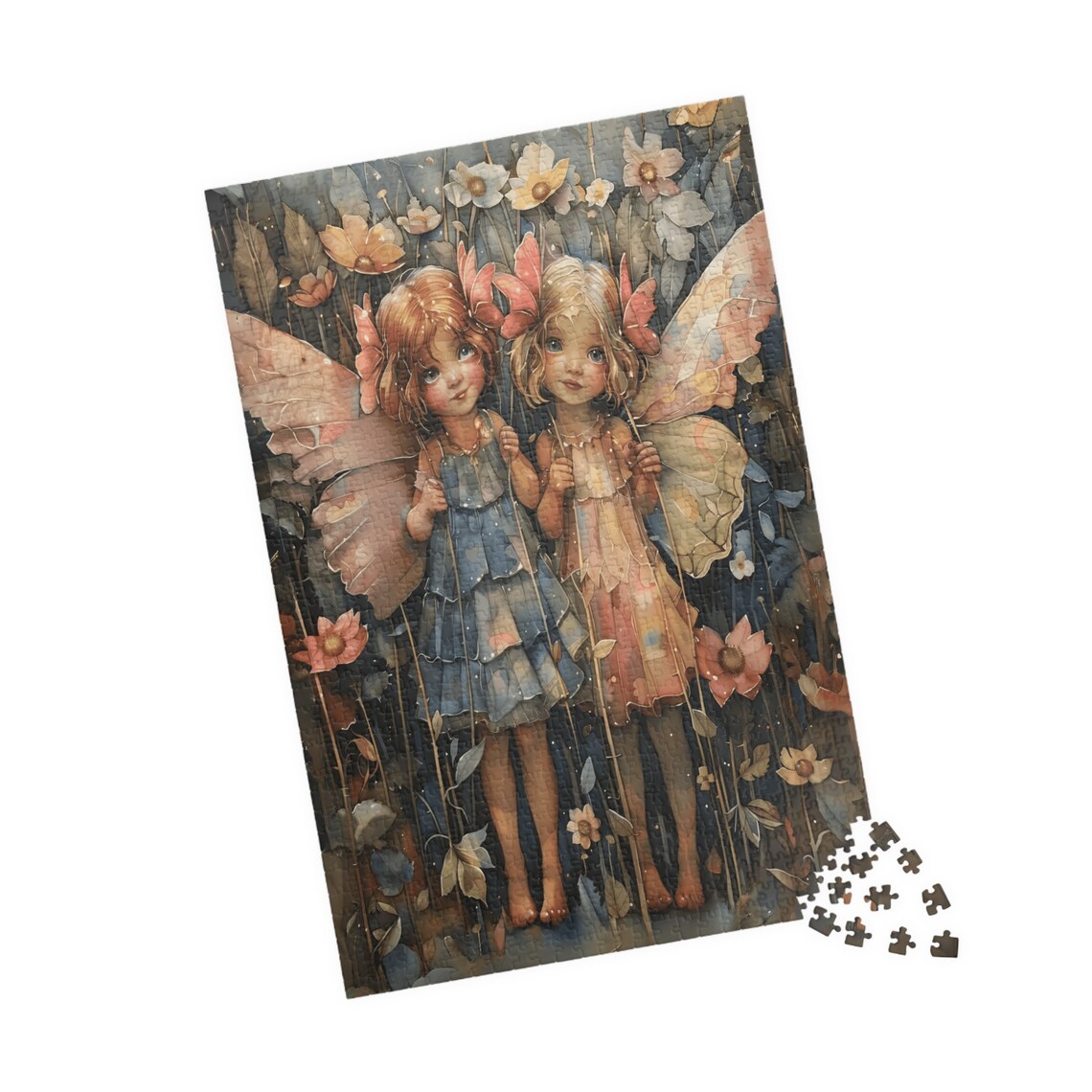Two Little Pastel Fairies Holding Hands in a Flower Meadow Art Print - Image 4