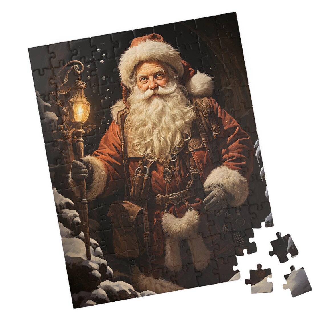 Vintage Santa Lantern Christmas Night Portrait Holiday Poster