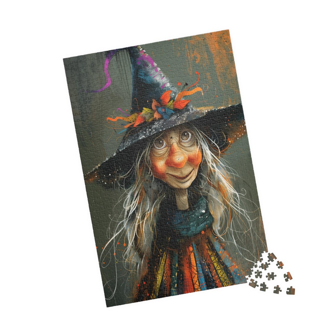 Folk Art Witch Helga in an Autumn Leaves Hat Halloween Poster - Image 4