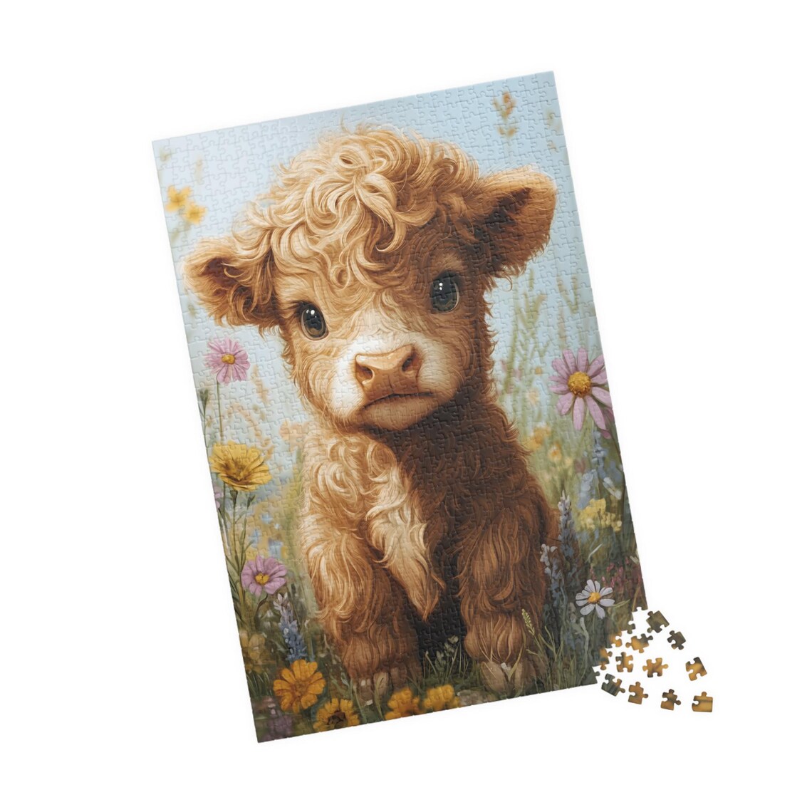 Baby Highland Cow In A Field Of Flowers Art Print - Image 4