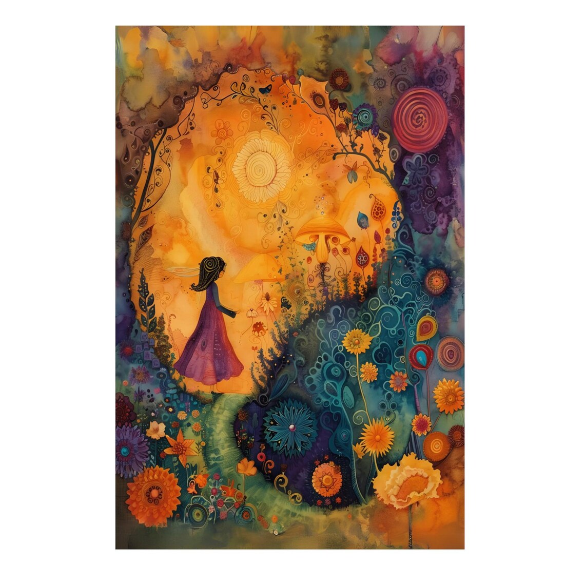 Little Girl in a Purple Dress in a Magical Flower Garden Poster - Image 4