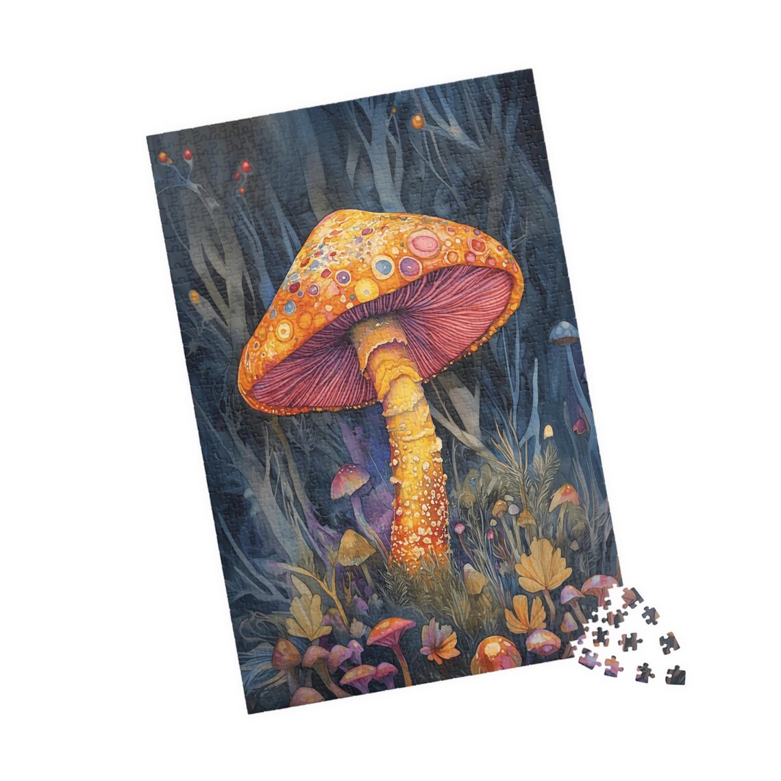 Glowing Orange Mushroom Rising in a Dark Woodland Forest Poster - Image 5