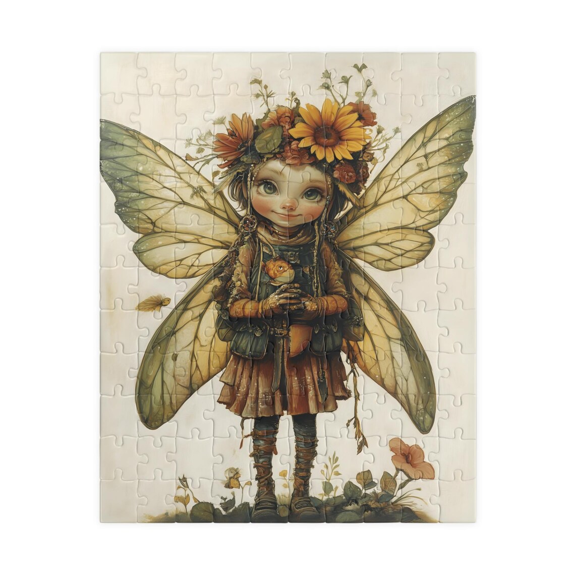 Storybook Fairy Girl With Sunflower Crown Holding A Tiny Bird Art Poster - Image 5