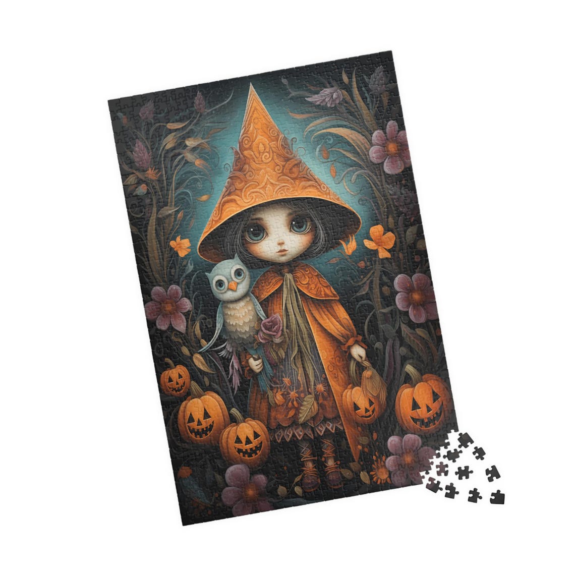 Halloween Witch Girl Owl Pumpkins Autumn Spooky Cute Art Poster - Image 4