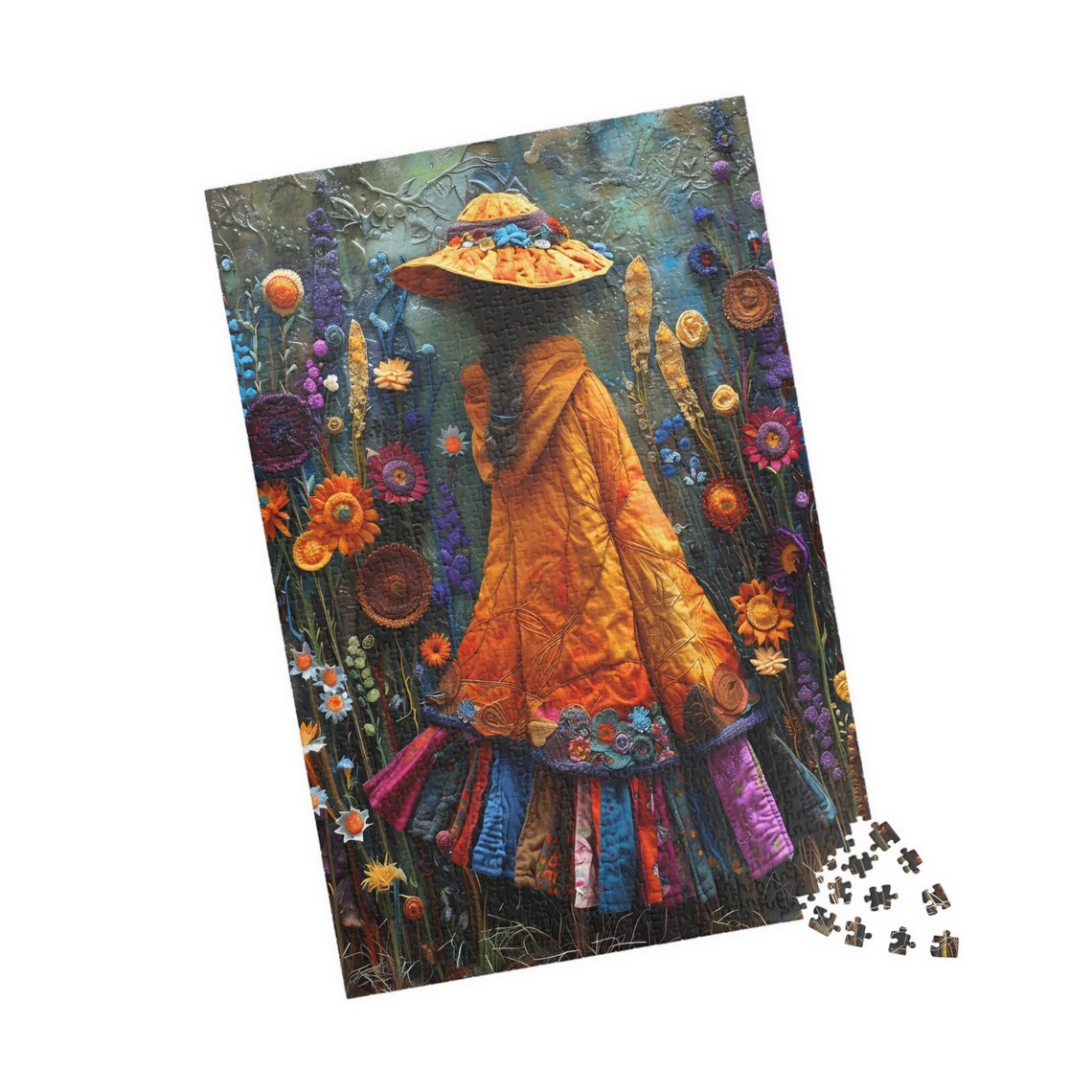 Girl in Orange Coat Walking Wildflower Field Autumn Lady Poster - Image 4