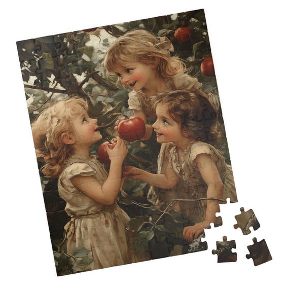 Childern Picking Apples Puzzle Retro Art Jigsaw Gift For Holidays Birthdays Get Well And Nursing Homes Fun Tech Free Activity
