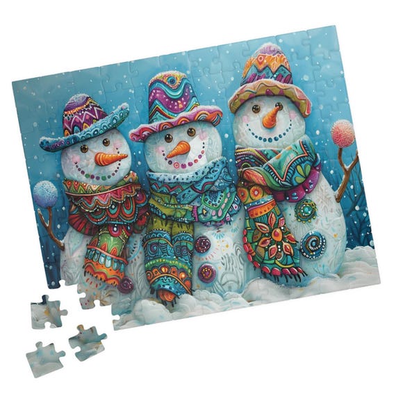 3 Colorful Snowman Friends Jigsaw Puzzle Great Gift For Holidays Birthdays Get Well And Nursing Homes Tech Free Family Fun Activity