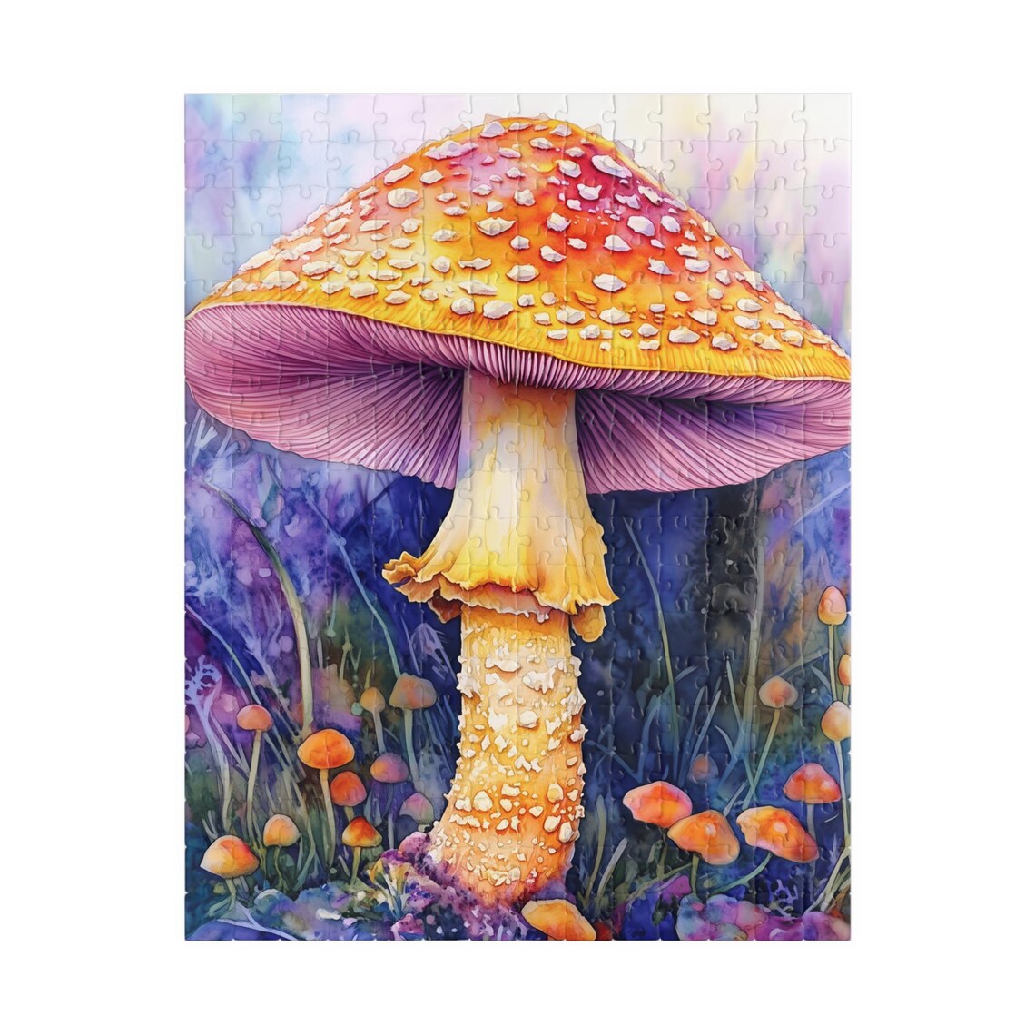 Pink and Orange Mushroom with White Spots Watercolor Forest Poster - Image 5