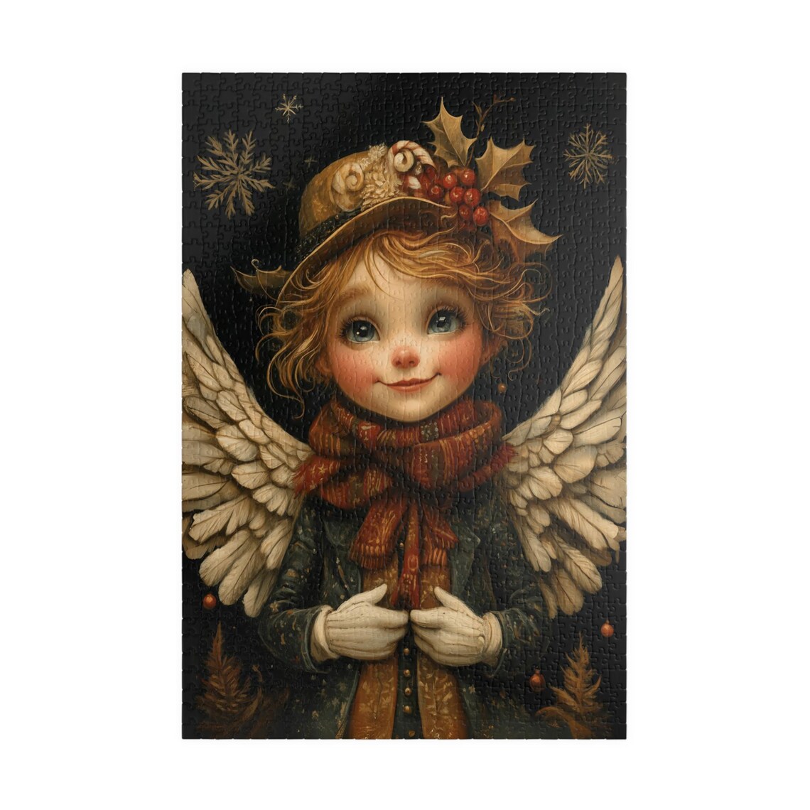 Sweet Angel Child Holly Berry Hat Red Scarf Snowflake Poster - Image 3